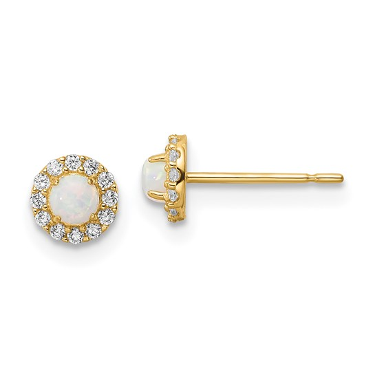 14K YG Syn Opal & CZ Earrings