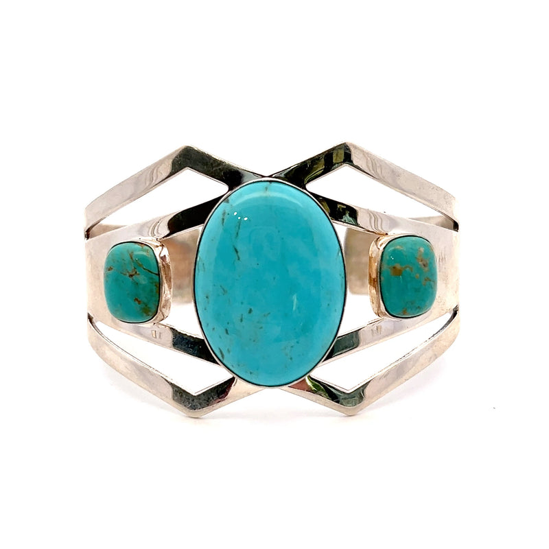 Sterling Silver Large 3 Stone Turquoise Bracelet