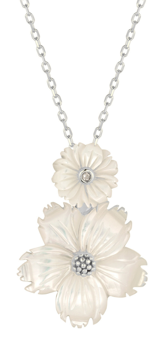 Silver Mother of Pearl Flower Necklace