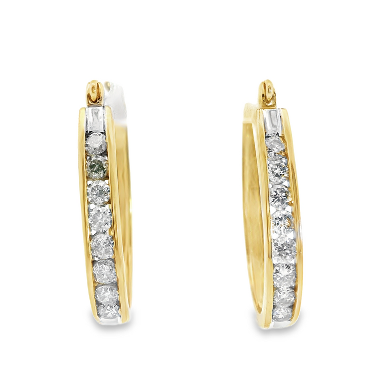 14K YG Diamond Hoop Earrings 1.00 CT TW