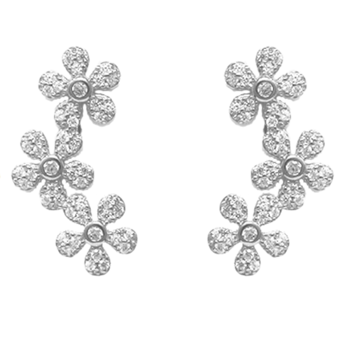 Sterling Silver CZ Flower Earrings