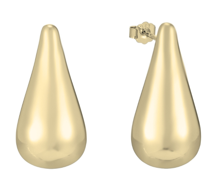 Gold Plated Sterling Silver Large Teardrop Stud Earrings