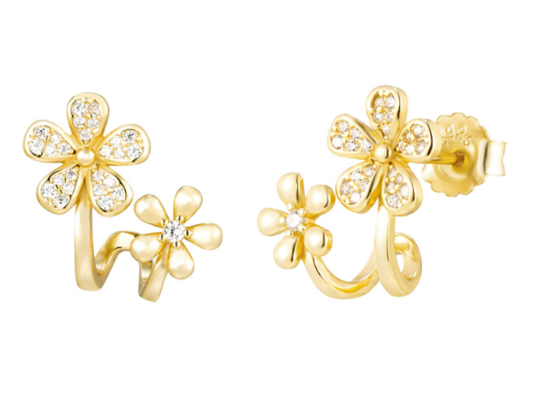 Gold Plated Sterling Silver CZ Flower Earrings