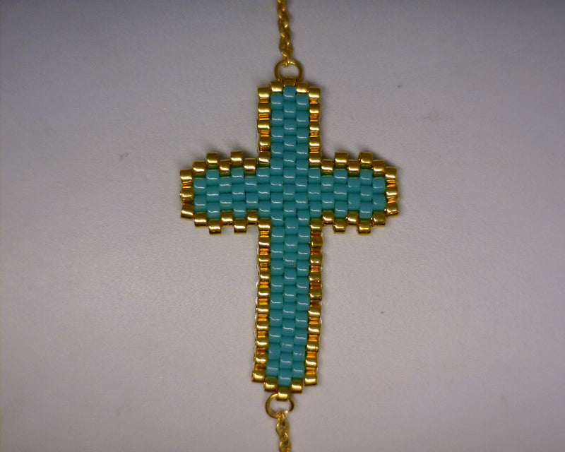 HANDMADE MIYUKI BEADED CROSS B