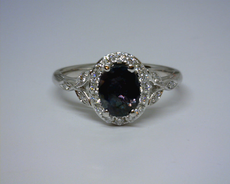14K WHITE GOLD ALEXANDRITE/DIAMOND RING