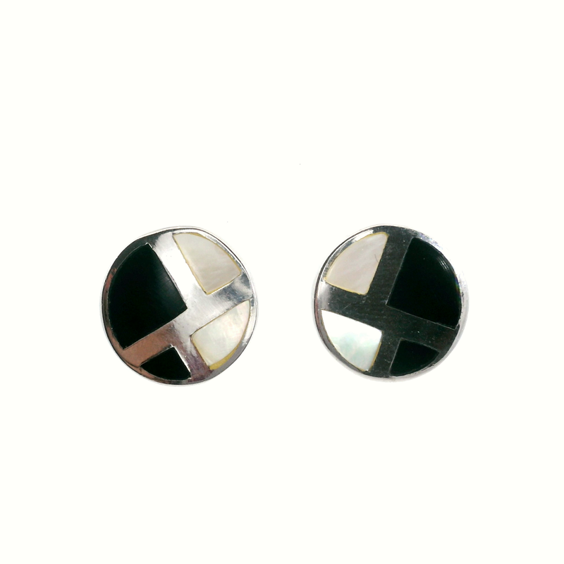 Sterling Silver Onyx & MOP Inlay Earrings