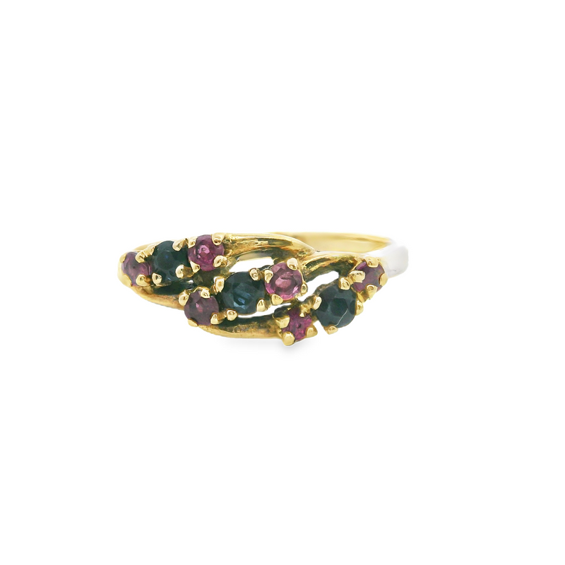 14K YG Ruby & Sapphire Ring Size 5.5
