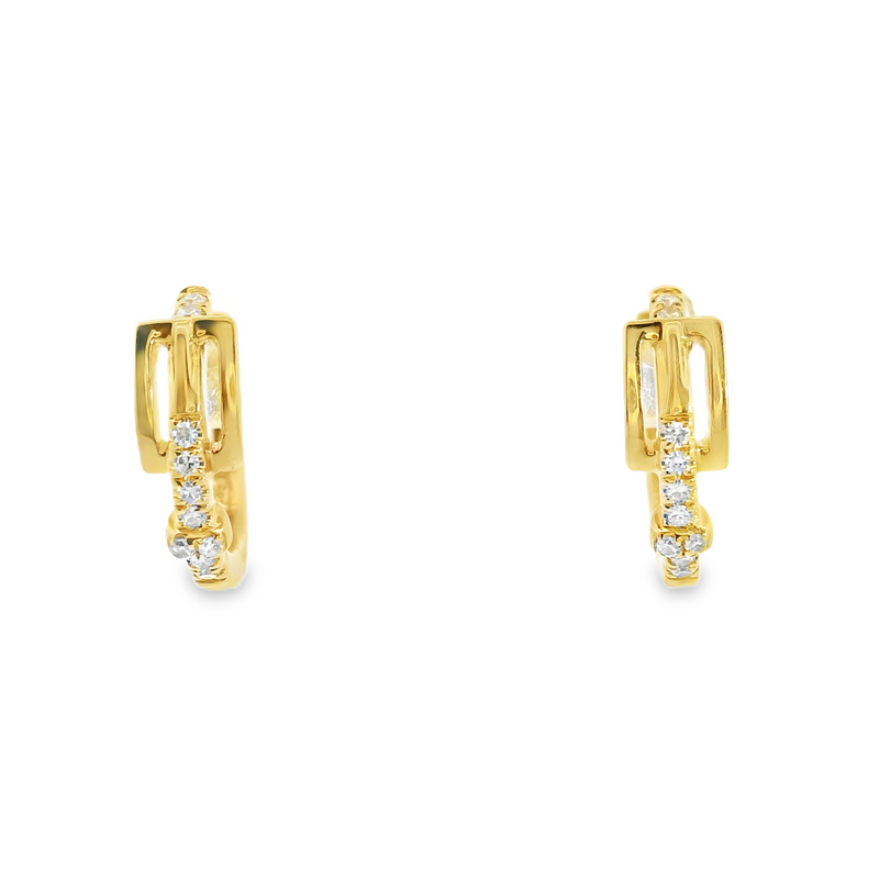 14K YG Buckle Diamond Hoop Earrings