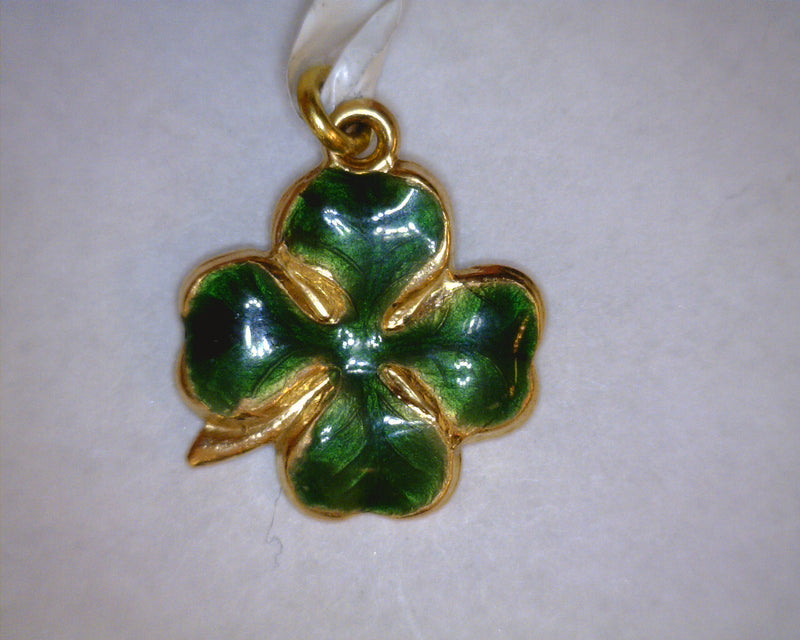 14K YG ENAMELED CLOVER
