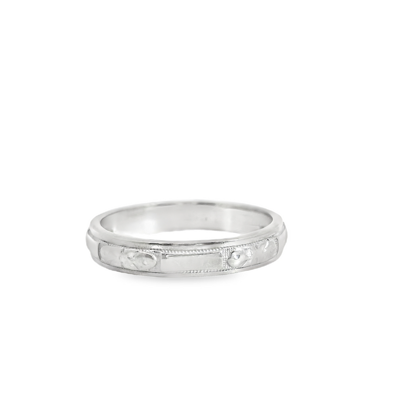 14K WG Etched Wedding Band