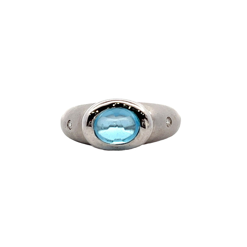 14K WG Cabochon Blue Topaz & Diamond Ring