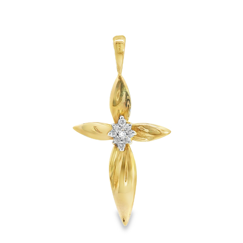 10K YG Diamond Cross Pendant