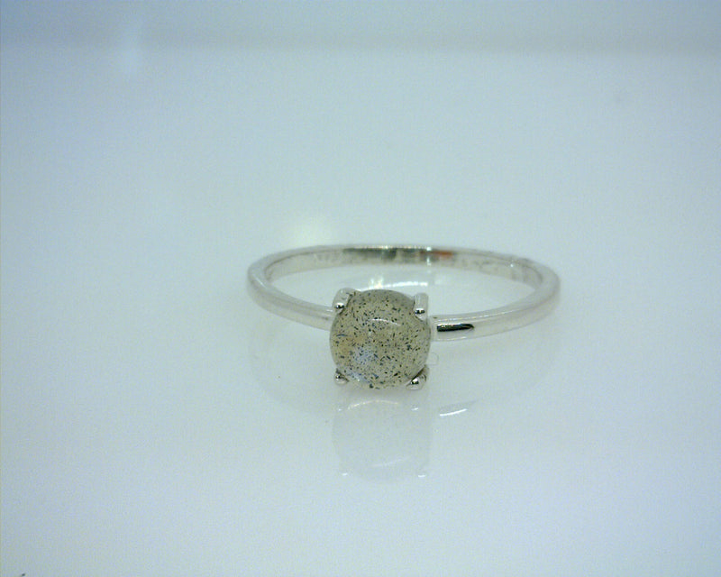 Sterling Silver Round Labradorite Solitaire Stack Ring Size 9
