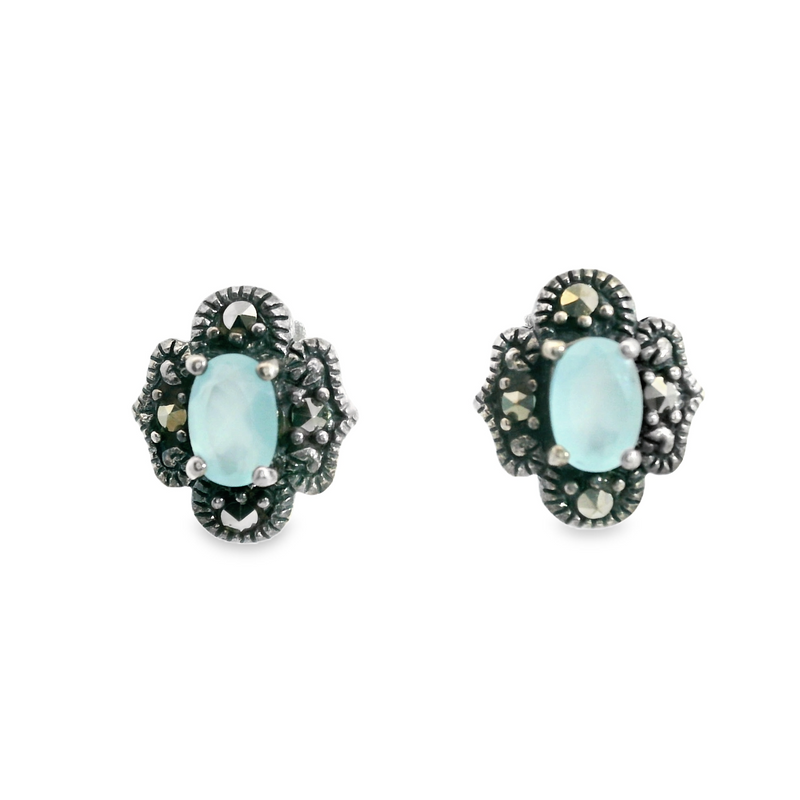 Sterling Silver Marcasite & Turquoise Hoop Earrings