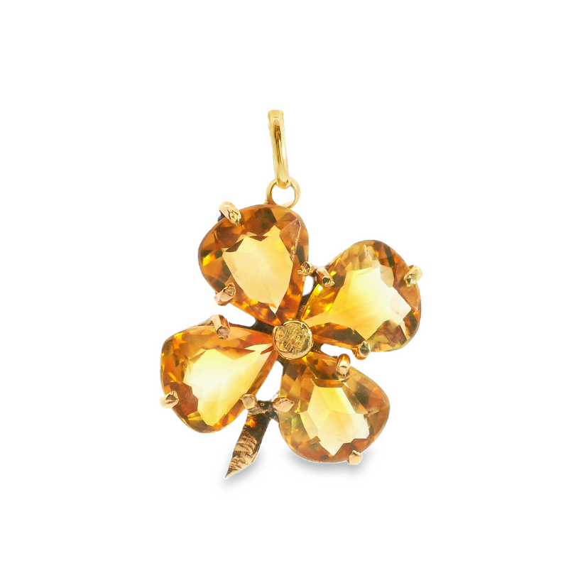 18K YG Citrine Clover Pendant