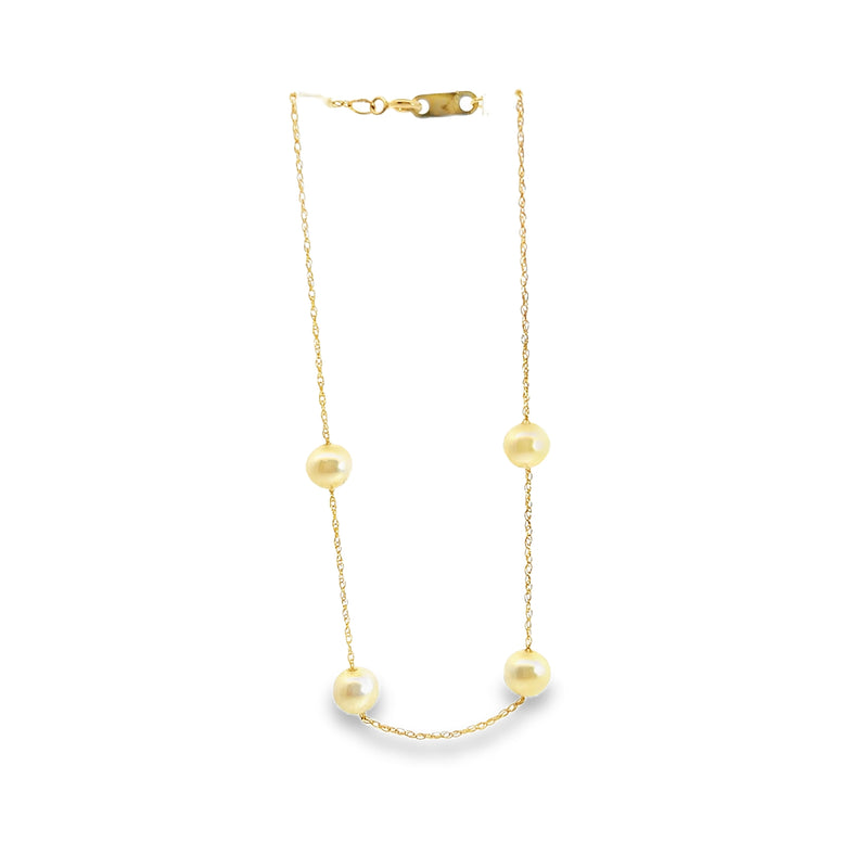 10K YG Pearl Station Bracelet 7.5