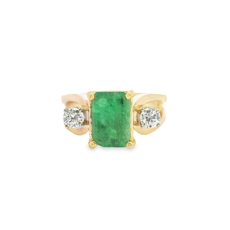 14K YG Emerald & CZ Ring