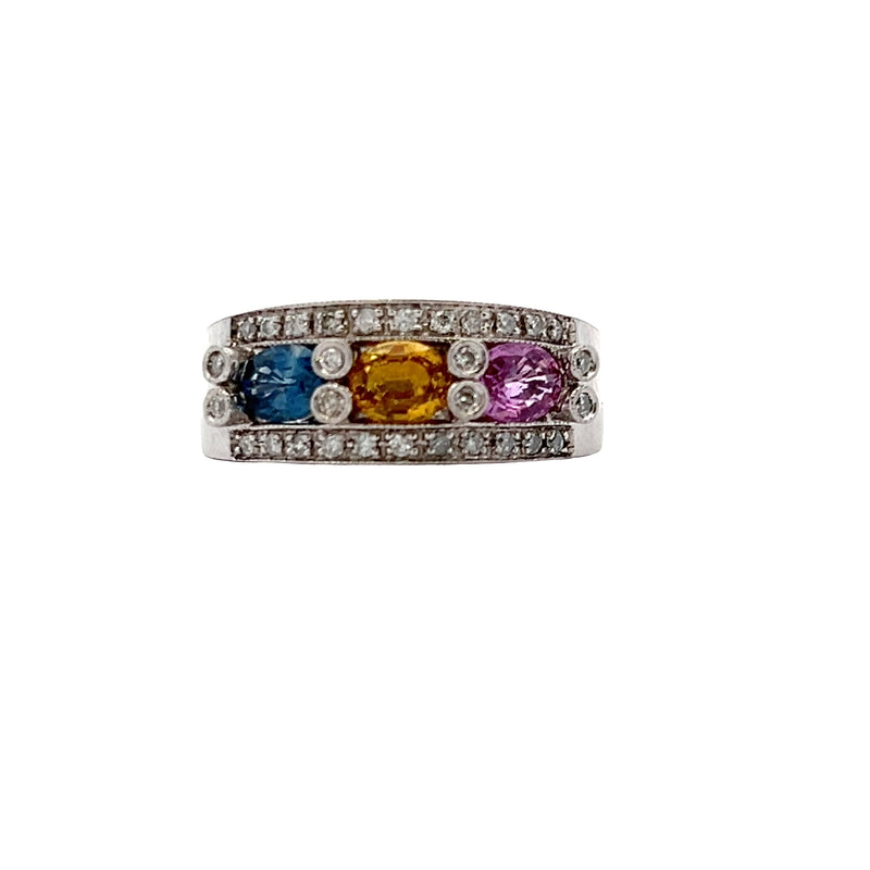 14K WG Multi Color Sapphire & Diamond Ring