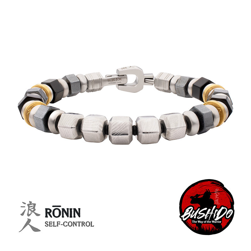 8mm Mokume Gane, Hematite and Onyx Beads Bushido Virtue Bracelet