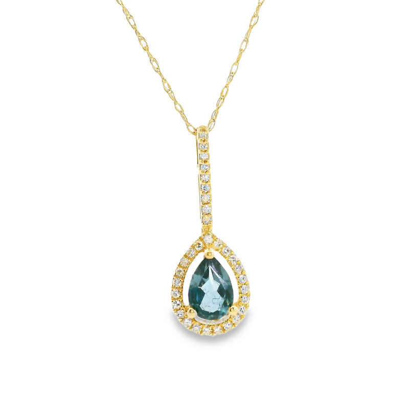 10K YG London Blue Topaz & Diamond Pendant