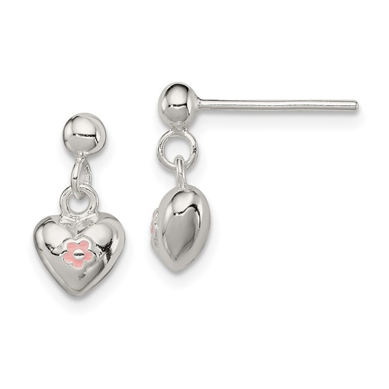 SS Heart with Enamel Dangle Earrings