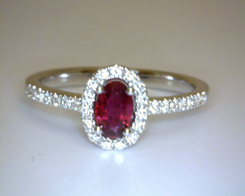 14K WHITE GOLD RUBY/DIAMOND RING