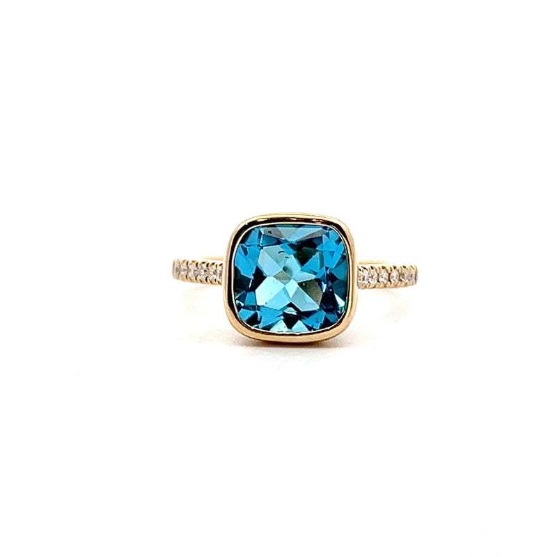 14K YG Blue Topaz & Diamond Ring