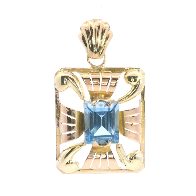 14K Vintage Blue Glass Pendant
