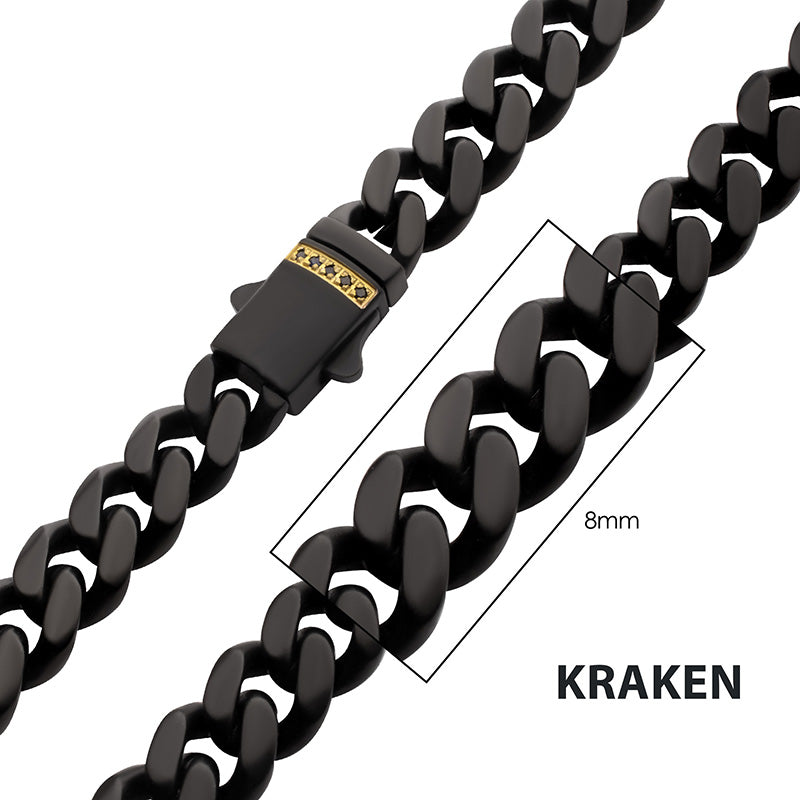 8mm Black IP Steel Matte Finish Miami Cuban Chain Necklace