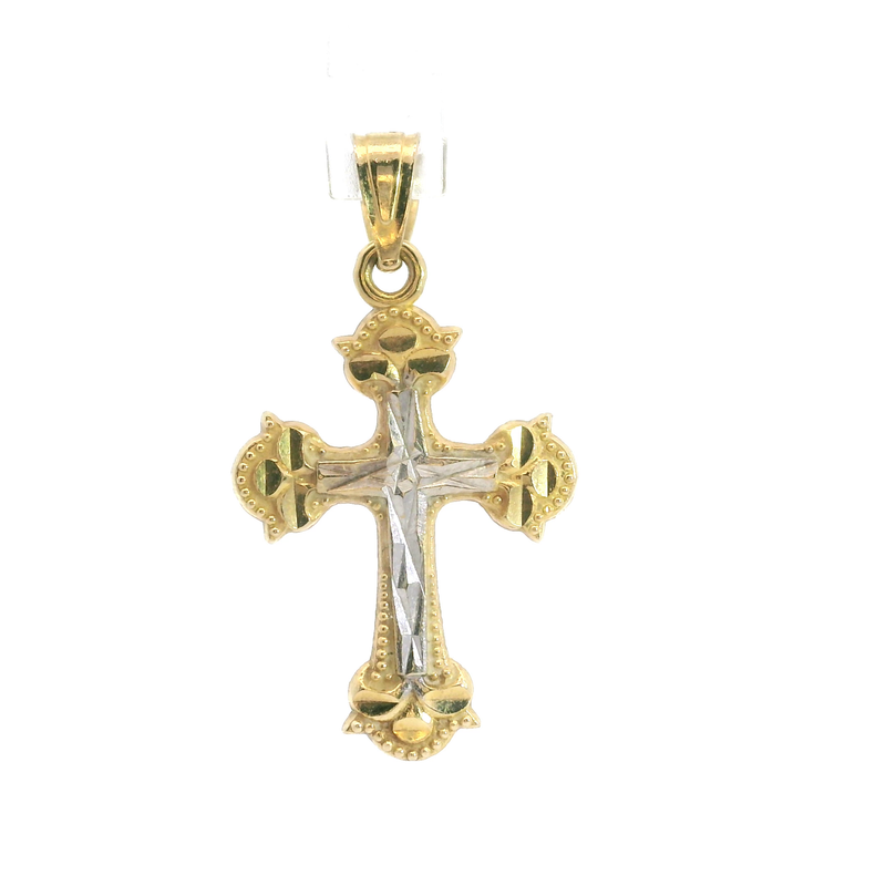 10K Two Tone Diamond Cut Cross