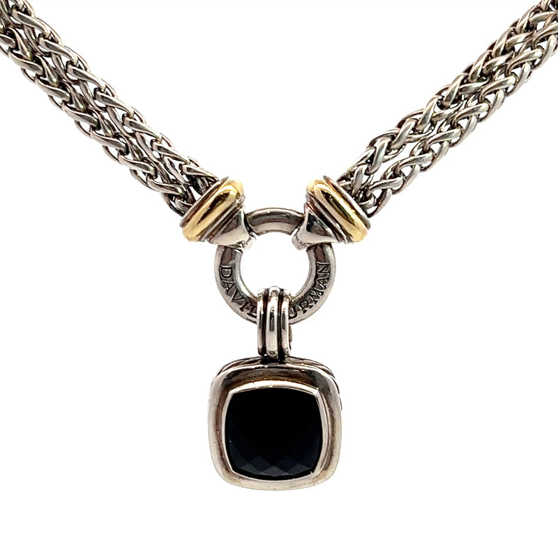 David Yurman Sterling Silver & 18K YG Onyx Necklace