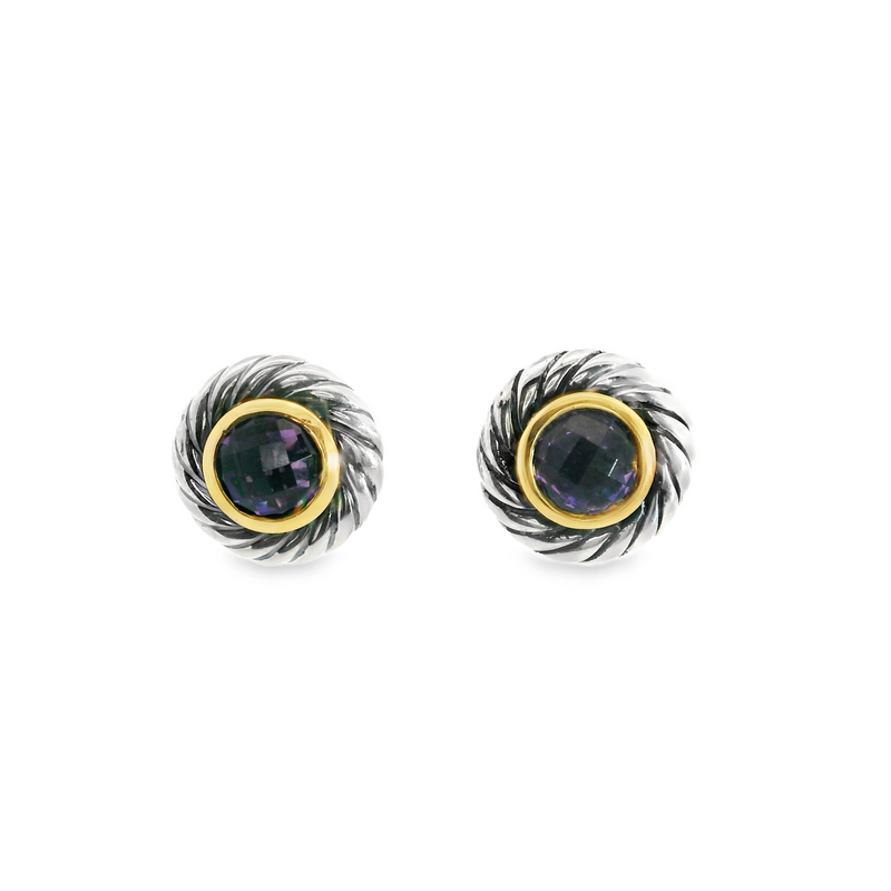 David Yurman Sterling Silver & 14K YG Amethyst Stud Earrings