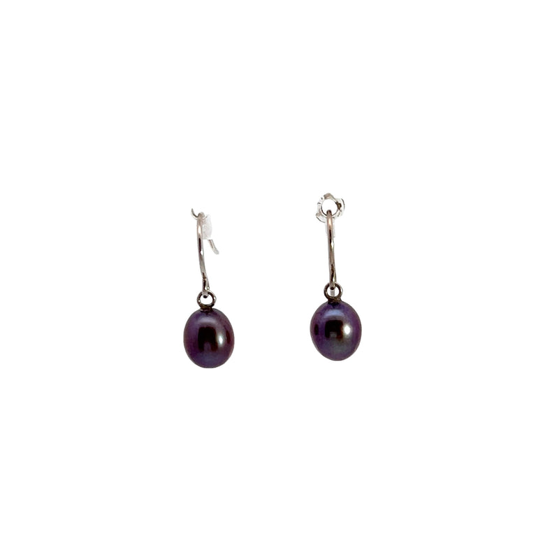 Sterling Silver Black Pearl Drop Earrings