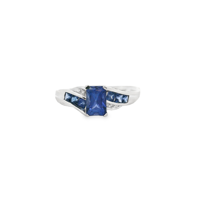 10K WG Lab Grown Blue Sapphire & Diamond Ring