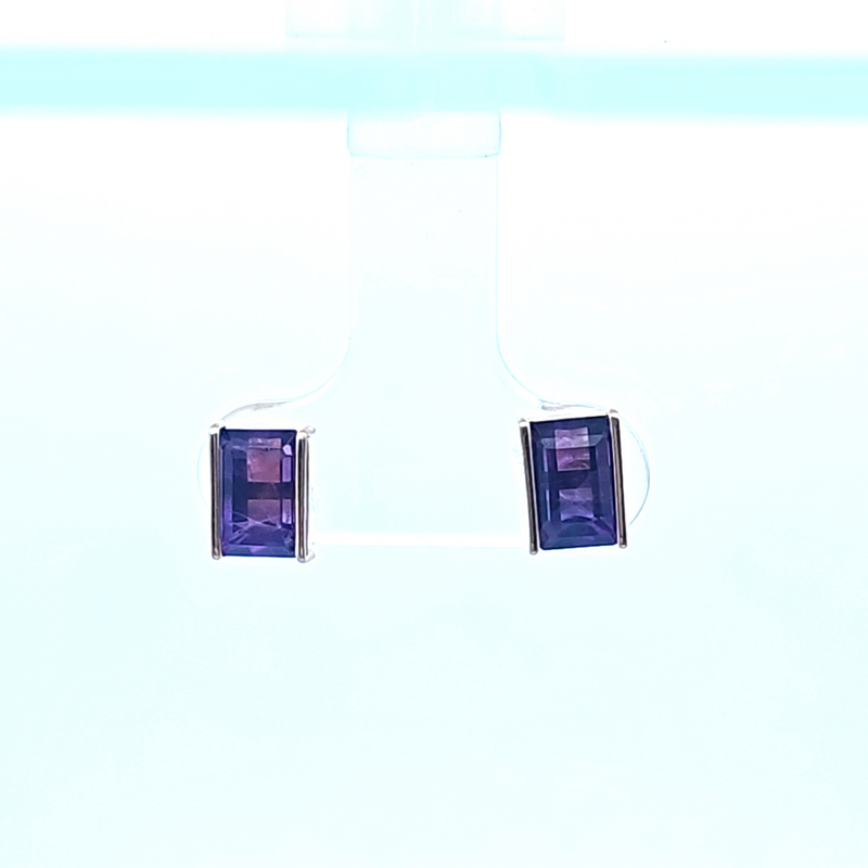 14K YG Bar Set Amethyst Stud Earrings