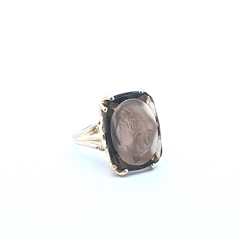14K YG Carved Smoky Quartz Ring