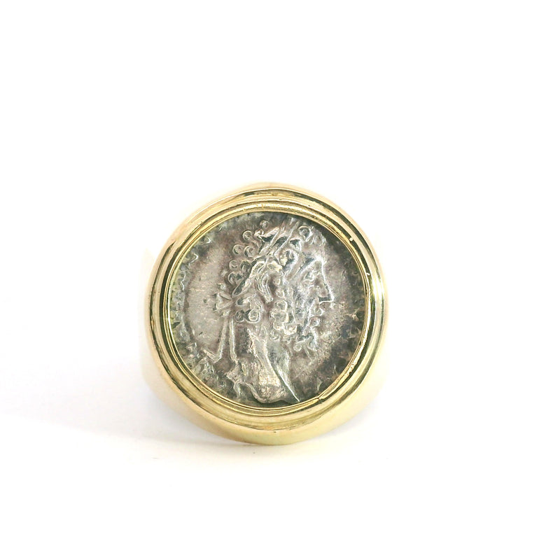 18K Yellow Gold Black Greek Ancient Coin Ring