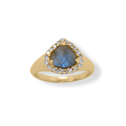 14 Karat Gold Plated Labradorite and CZ Ring