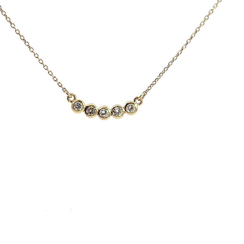 14K YG 5 Stone Bezel Set Diamond Necklace