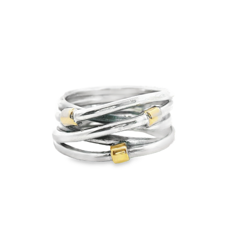 Sterling Silver & Yellow Gold Detail Pandora Ring Size 7.5