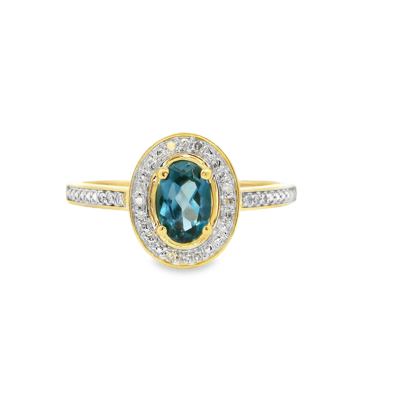 10K YG London Blue Topaz & Diamond Ring
