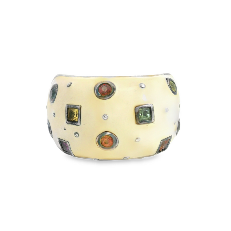 Sterling Silver, Sapphire & Enamel Domed Band