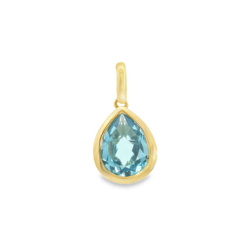 10K YG Bezel Set Blue Topaz Pendant