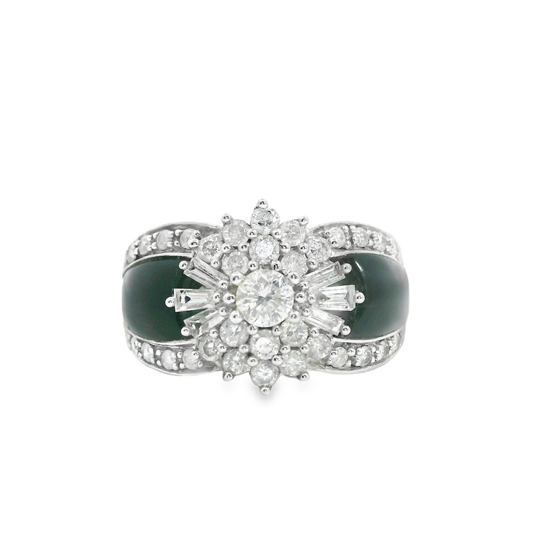 14K WG Black Onyx & Diamond Ring