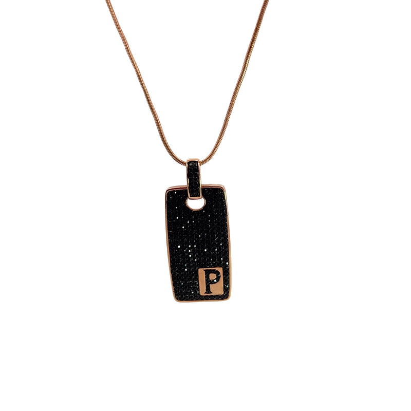 Bronze Milor Rose Tone Black CZ Initial P Necklace
