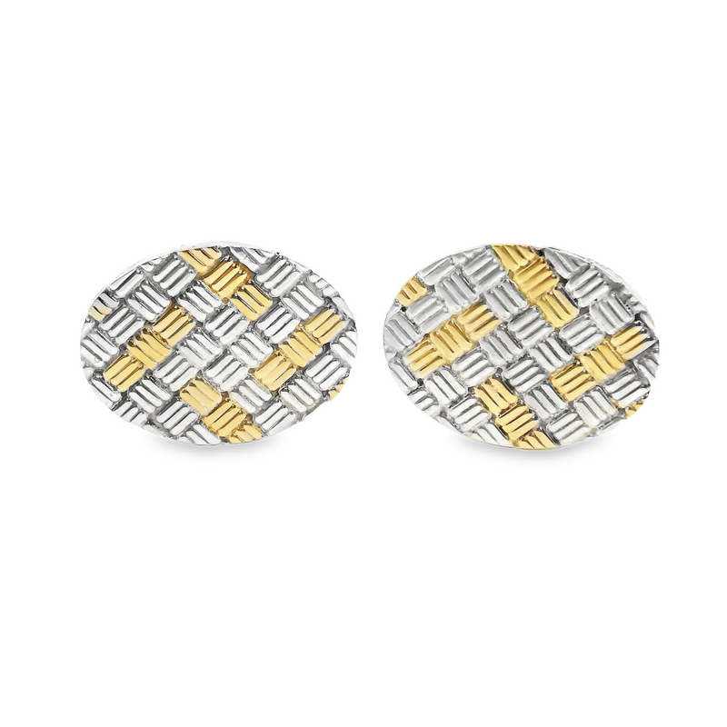Tiffany & Co. SS & 14K YG Basket Weave Cufflinks