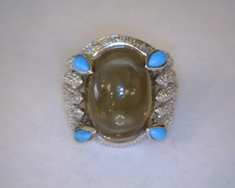 SS TURQUOISE/QUARTZ RING