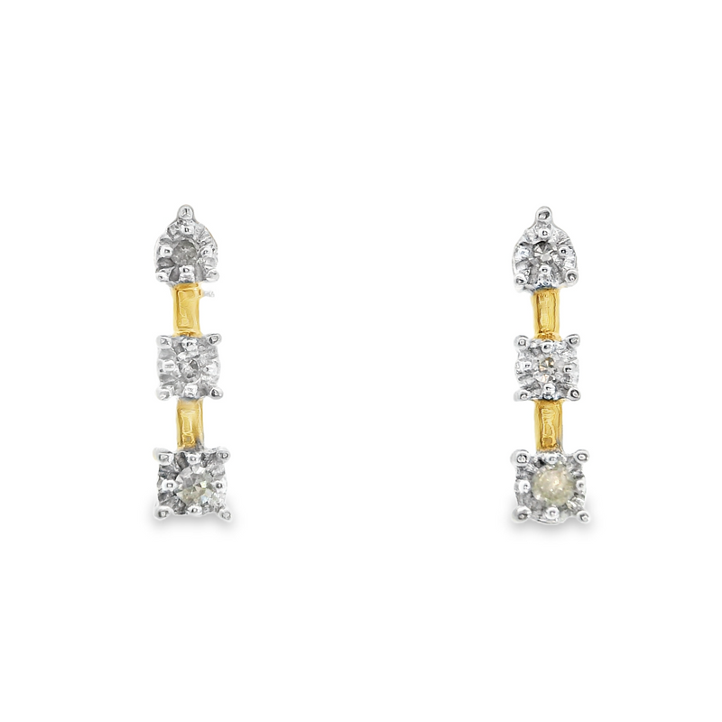 14K YG 3 Stone Diamond Earrings