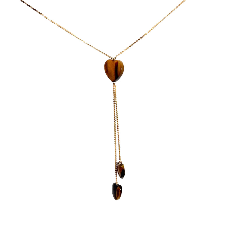 14K YG Heart Shape Tigers Eye Necklace