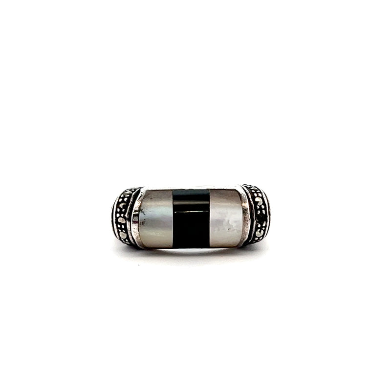 Sterling Silver Mother of Pearl & Onyx Ring